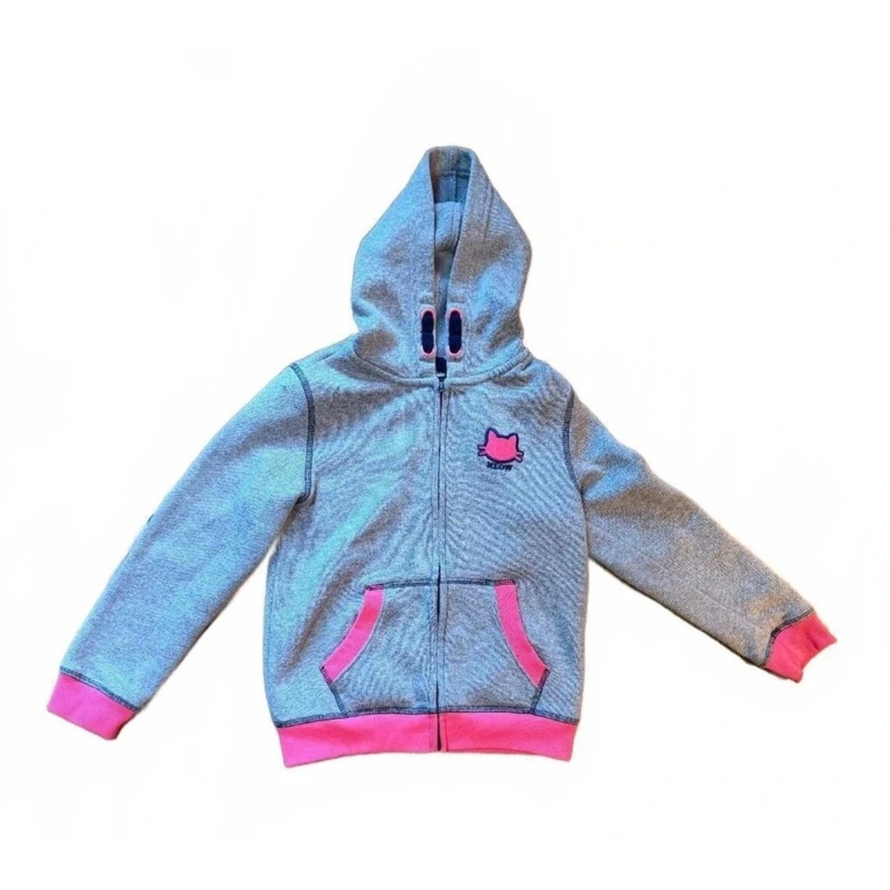 Meow Pink & Gray Full-Zip Hoodie Sweatshirt Cats European Sz Kids Medium